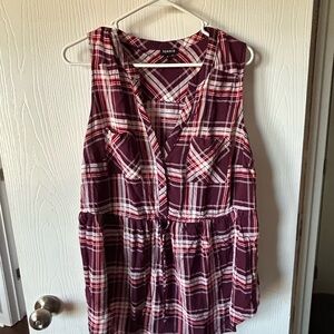 torrid Burgundy and White Plaid Sleeveless Tunic
